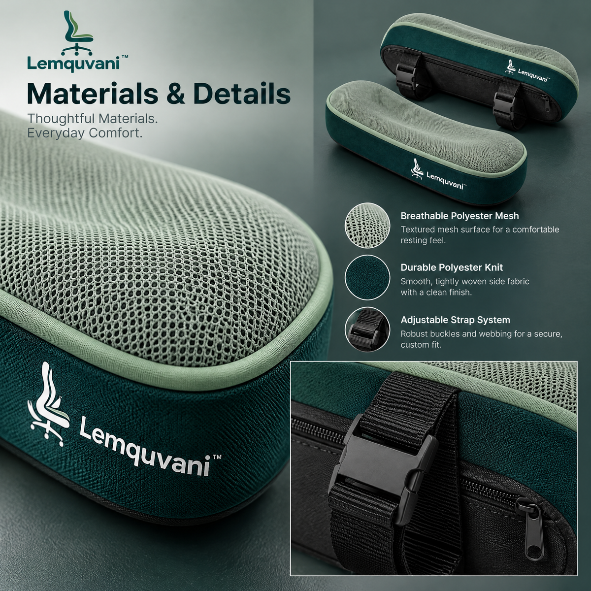 Lemquvani™ ArmCloud Adjustable Armrest Pads