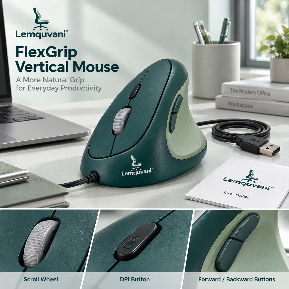 Lemquvani™ FlexGrip Vertical Mouse