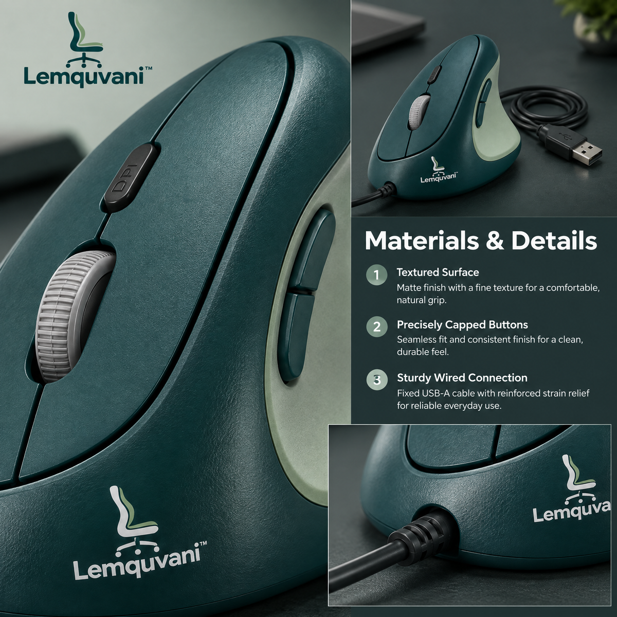 Lemquvani™ FlexGrip Vertical Mouse